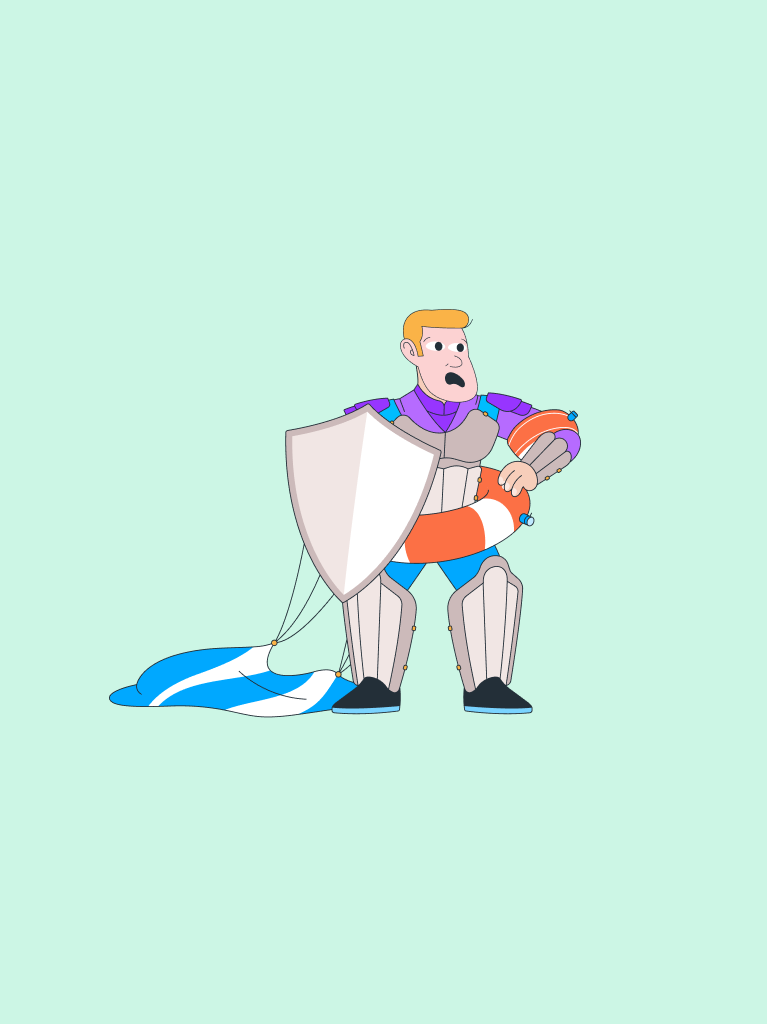 Mensch mit Schutzschild