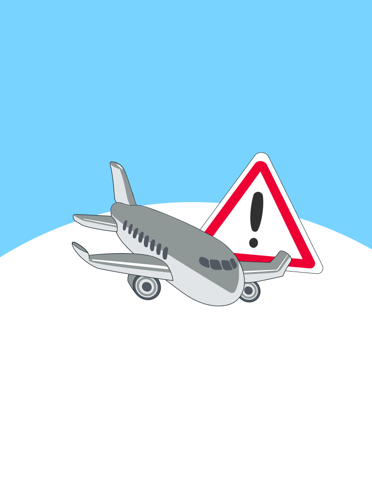 Flugzeug und Warnschild