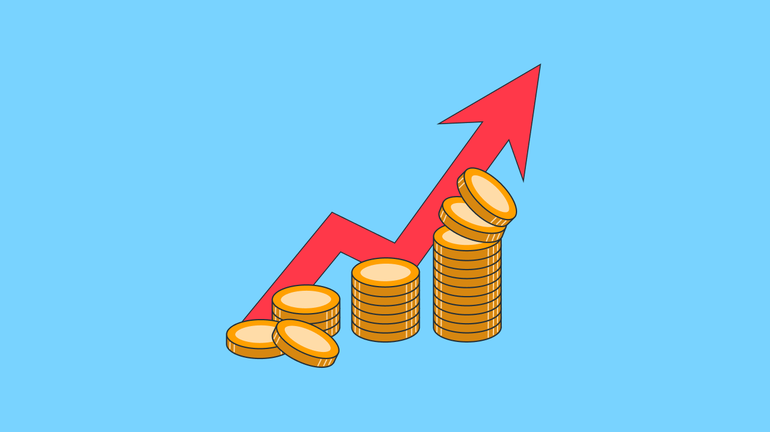 Münzen und Pfeil nach oben
