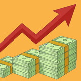 ETF-Steuern sparen beim Verkauf Drei Stapel aus Geldscheinen mit steigendem Pfeilen als Symbol für Aktienkurse neben Finanztip-Chefredakteur Saidi Sulilatu