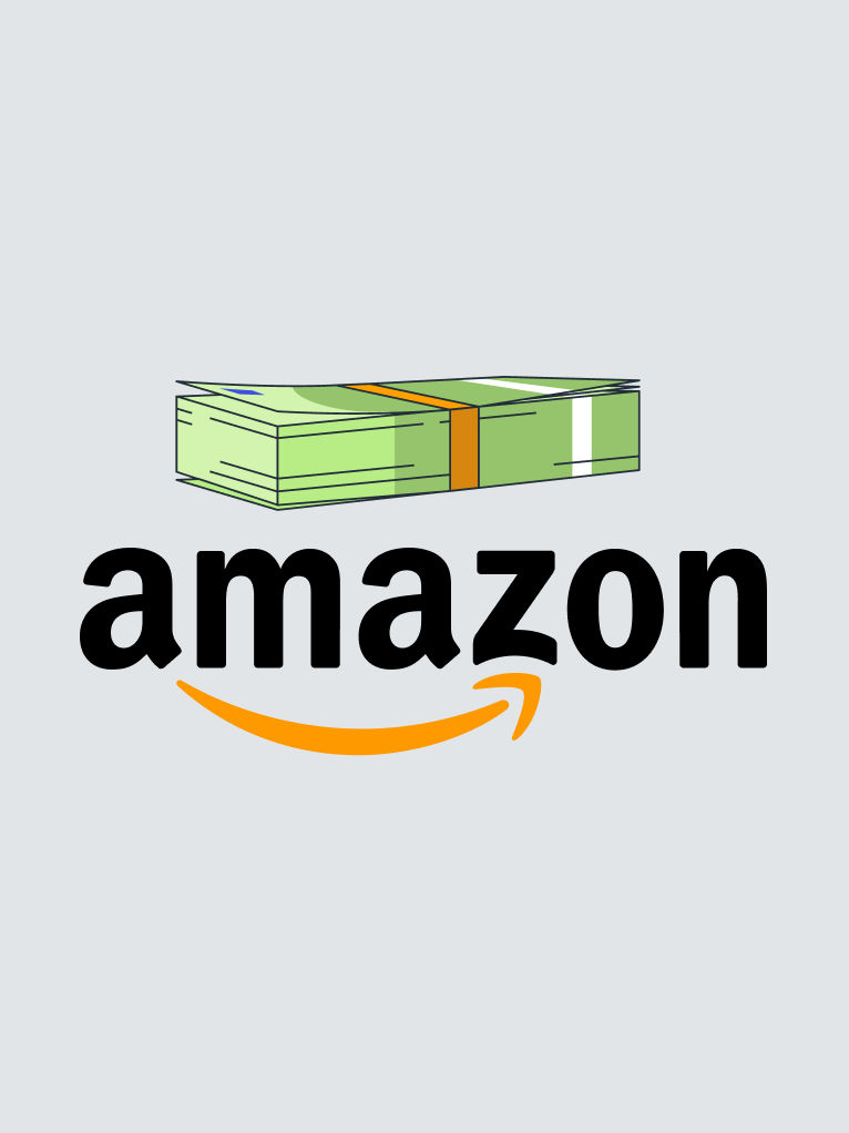 Amazon-Logo und Geldscheine Amazon-Logo und Geldscheine