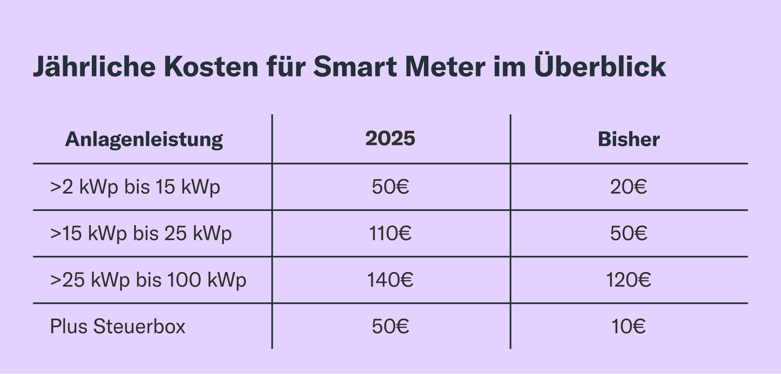 Jährliche Kosten für Smart Meter im Überblick