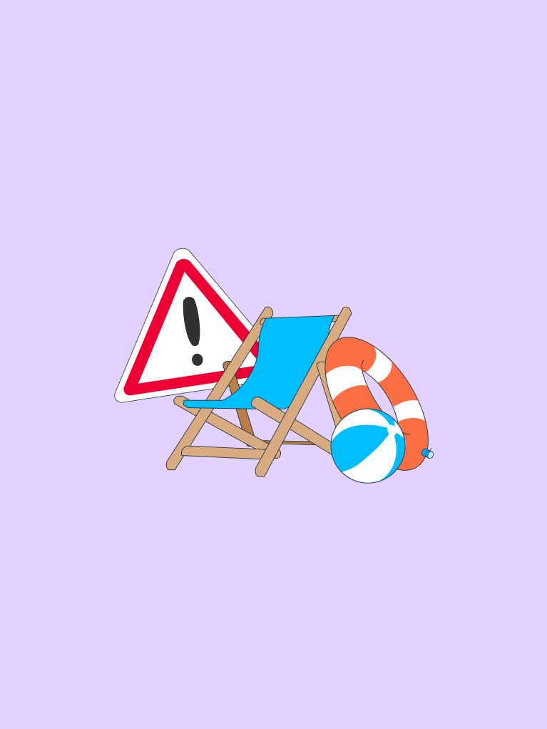 Urlaubsutensilien und Ausrufezeichen