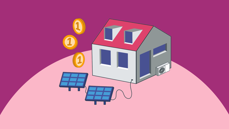 Solaranlage und Münzen