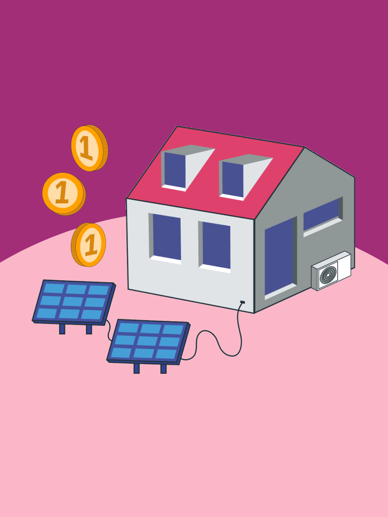 Solaranlage und Münzen