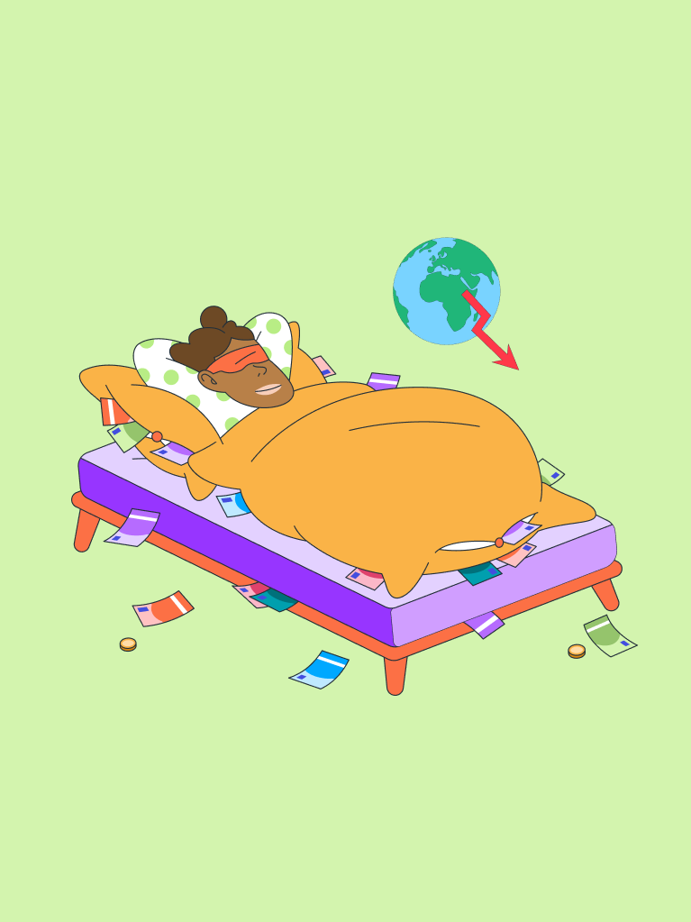 Frau im Bett mit Geld