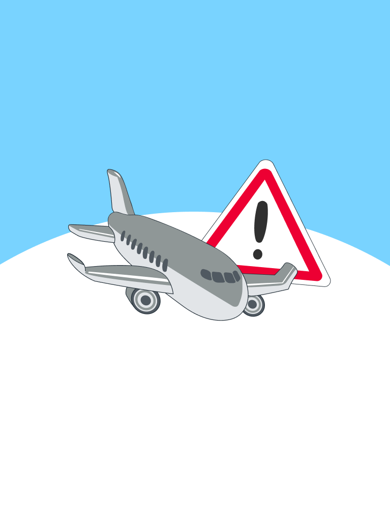 Flugzeug und Ausrufezeichen Flugzeug und Ausrufezeichen