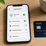 Card Control Funktionen auf Handy-Bildschirm neben einer Bankkarte