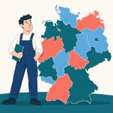 Azubi neben Deutschlandkarte