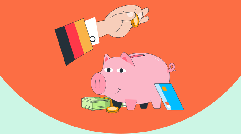 Sparschwein vor Bank