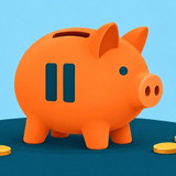 Sparschwein mit Pausetaste und Geldmünzen
