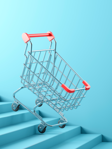 Einkaufswagen rollt Treppe runter