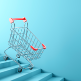 Einkaufswagen rollt Treppe runter