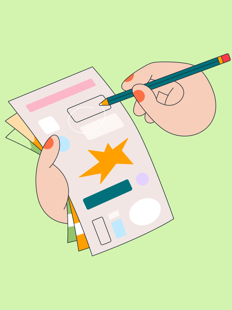 Blatt mit Hand und Stift