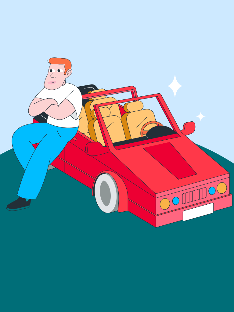Mann lehnt an Auto