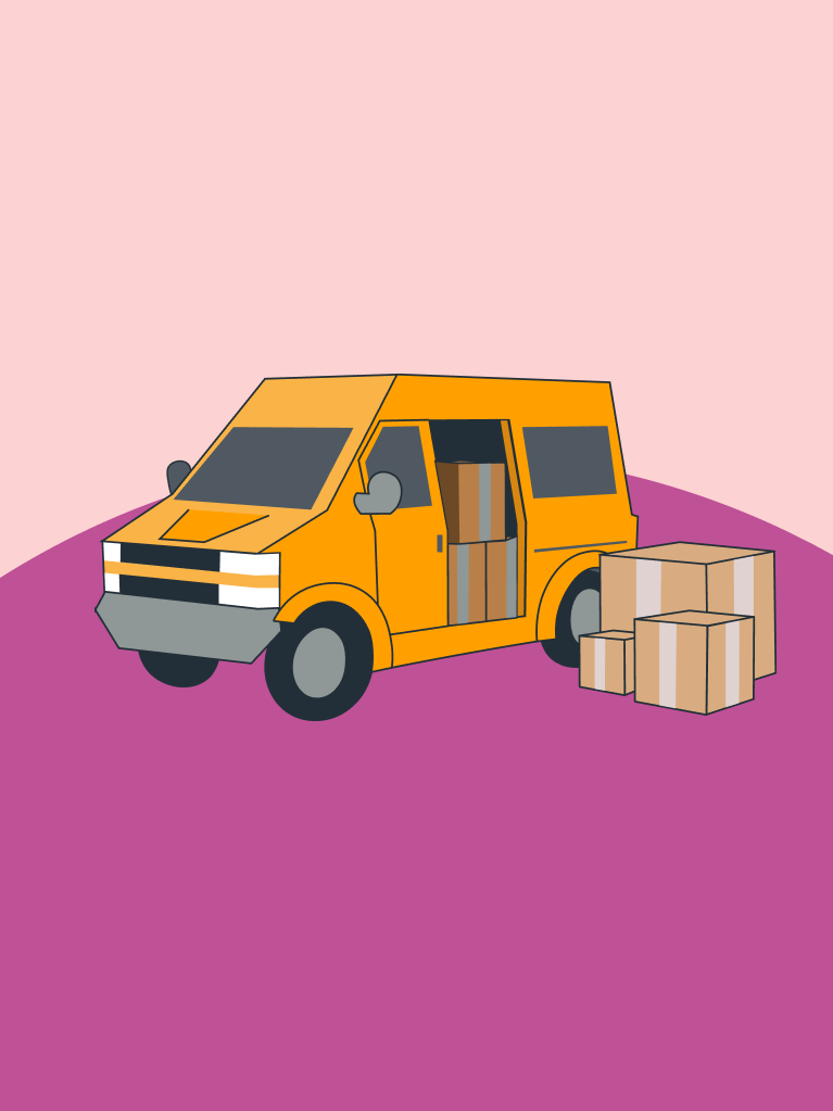 DHL-Lieferwagen mit Paketen