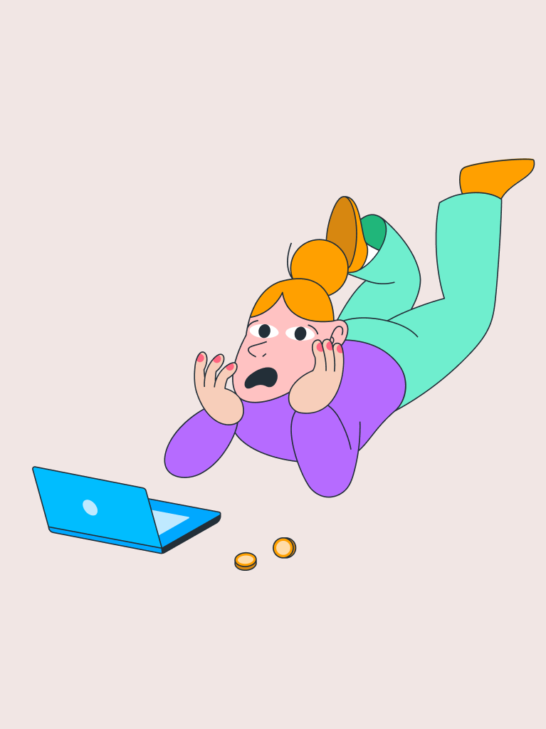 Laptop, Frau, Münzen