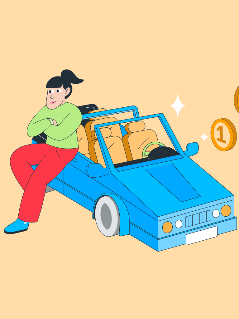 Frau lehnt an Cabrio