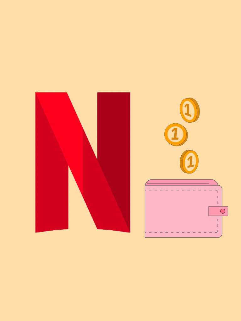 Münzen, Geldbeutel, Netflix-Logo