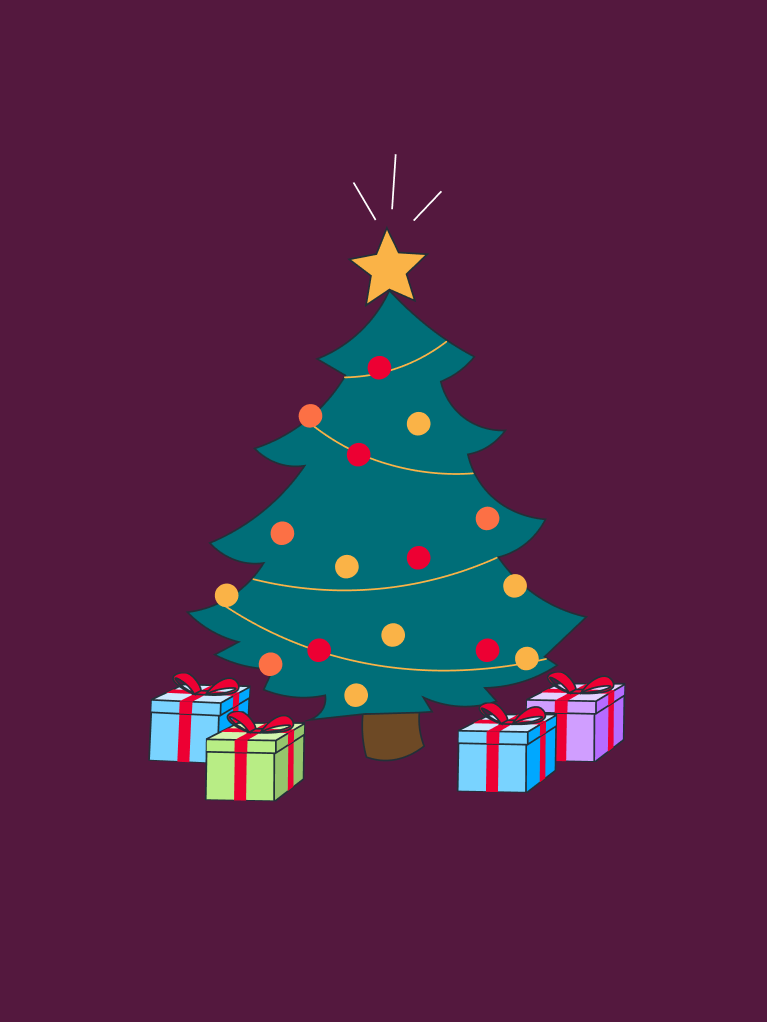 Ein Weihnachtsbaum, unter dem Geschenke liegen Ein Weihnachtsbaum, unter dem Geschenke liegen
