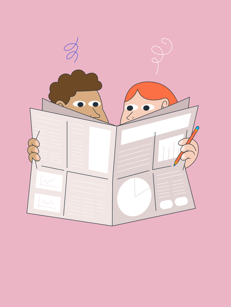 Zwei Menschen lesen Zeitung