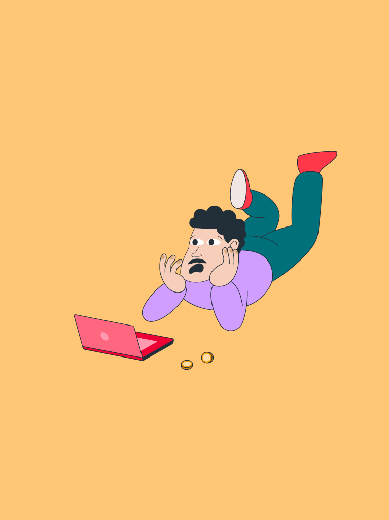 Mann mit Laptop und Münzen