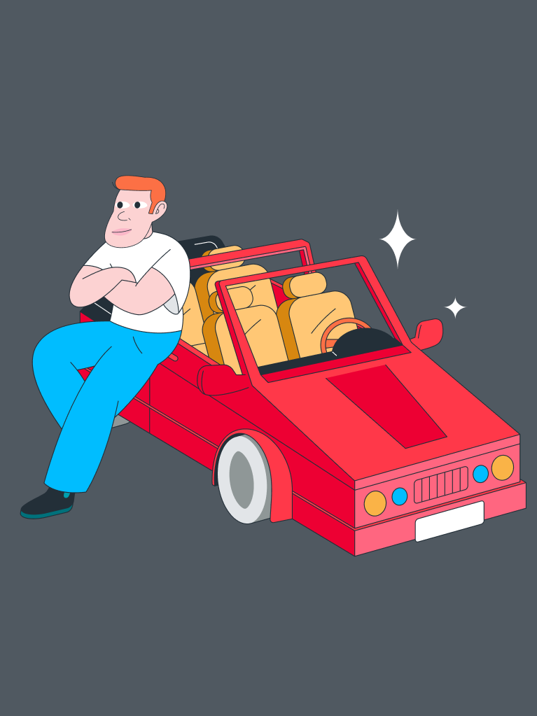 Mann lehnt an Auto