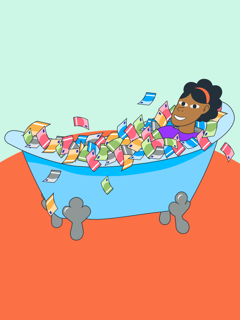 Frau in Badewanne mit Geld