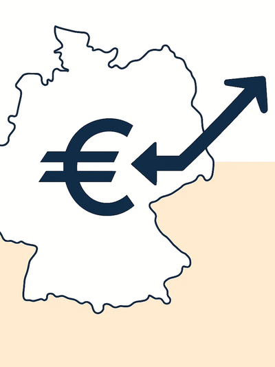 Karte von Deutschland mit Eurozeichen und Pfeil aus Deutschland heraus Karte von Deutschland mit Eurozeichen und Pfeil aus Deutschland heraus