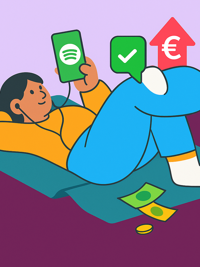 Frau hört gemütlich Spotify