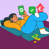 Frau hört gemütlich Spotify