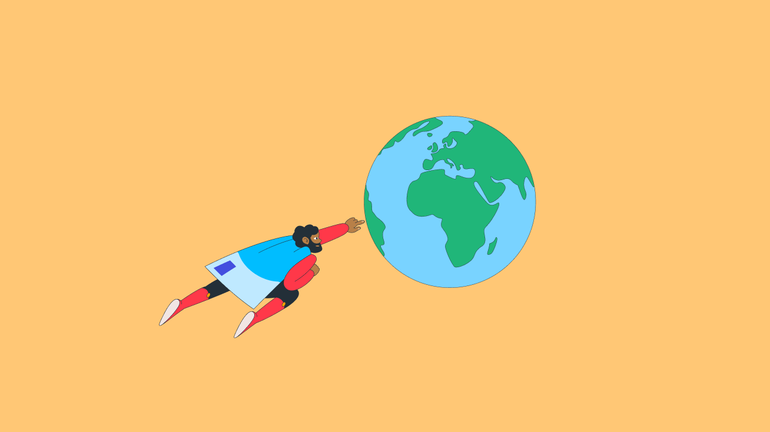 Superman und Weltkugel