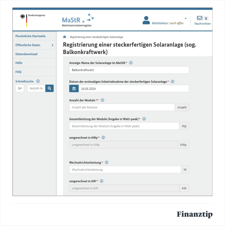 Balkonkraftwerk anmelden Marktstammdatenregister Registierung einer steckerfertigen Solaranlage
