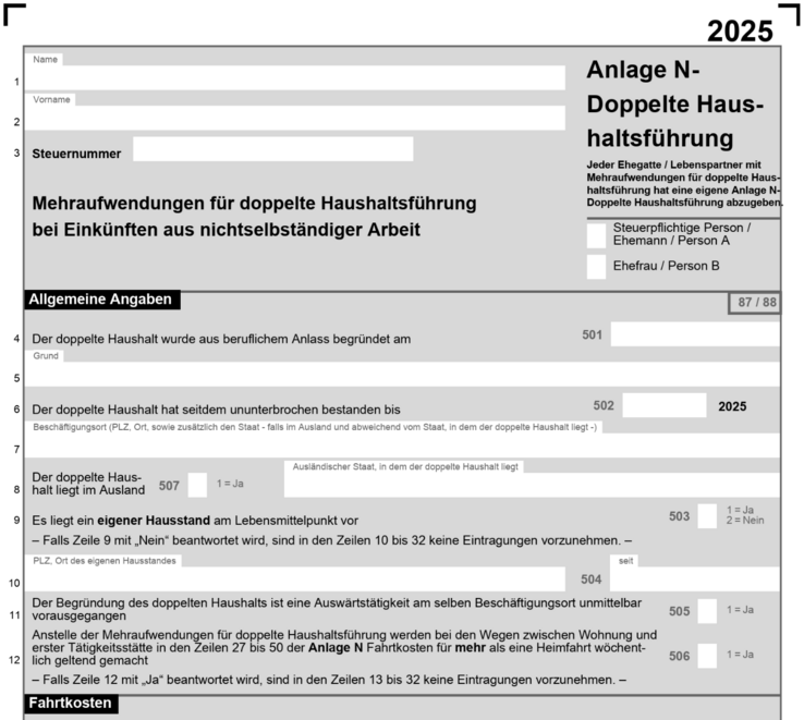 Anlage N doppelte Haushaltsführung 2026