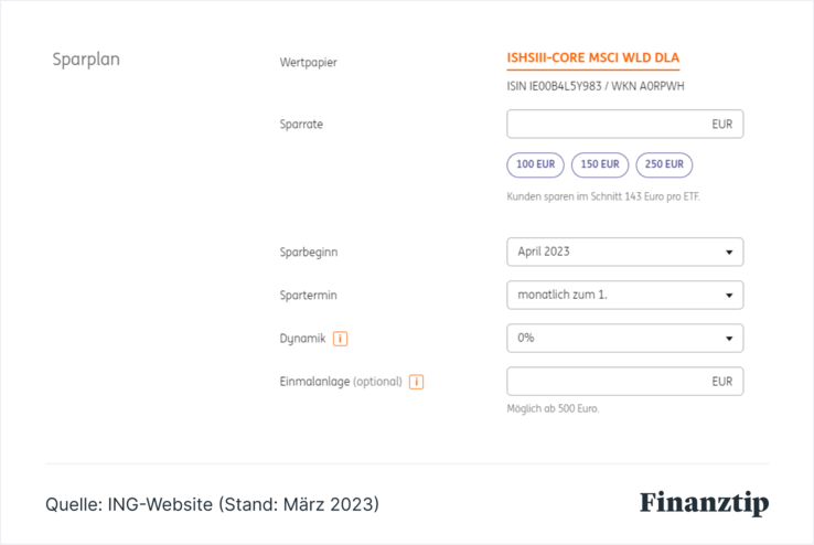 Screenshot der Eingabemaske, um im ING-Depot einen Sparplan zu erstellen. Screenshot der Eingabemaske, um im ING-Depot einen Sparplan zu erstellen.