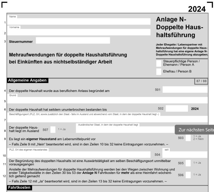 Anlage N doppelte Haushaltsführung Anlage N doppelte Haushaltsführung