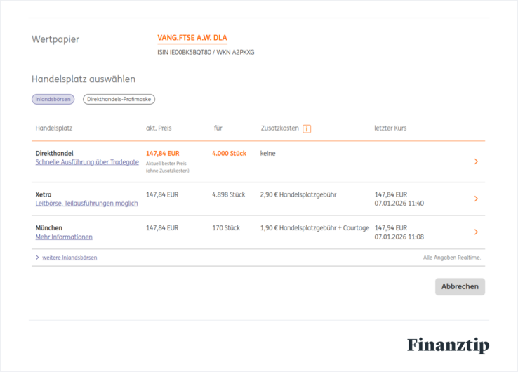 Die Ordermaske der ING