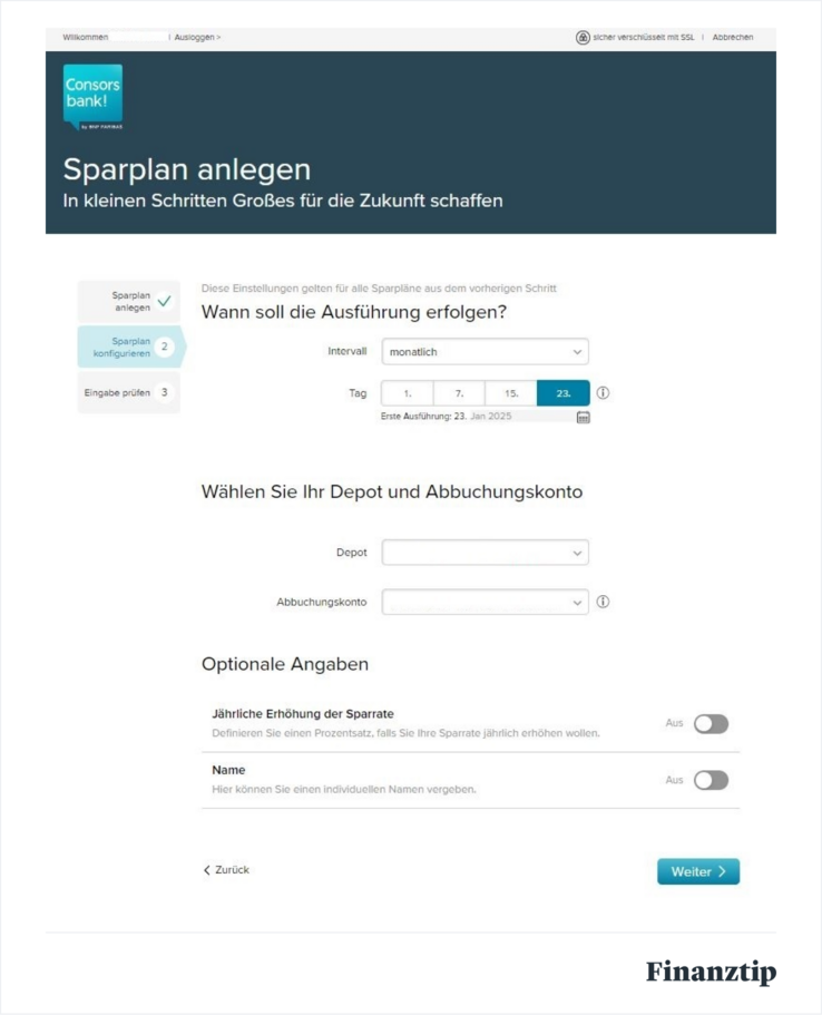 Sparplan anlegen Sparplan anlegen