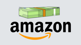 Geldbündel und Amazon-Logo