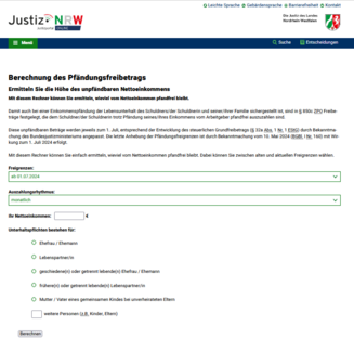 Pfändungsrechner NRW-Justiz Pfändungsrechner NRW
