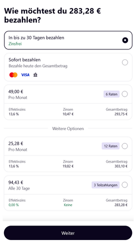 Klarna Klarna - Auswahl der Bezahlmethoden