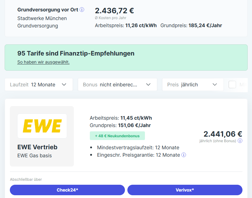 Beispiel aus München ohne Bonus